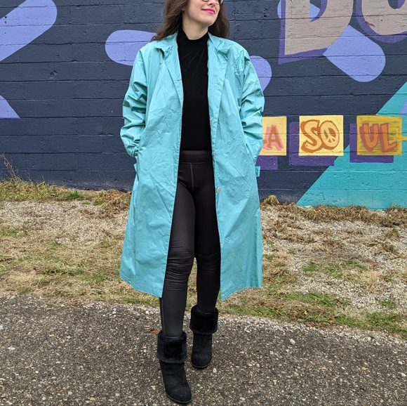 Potomac Collection Aqua Blue Trench Coat - Picture 2 of 9